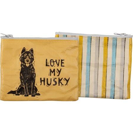 Love My Husky Zipper Wallet - Post-Consumer Material, Plastic, Metal
