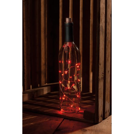 Wine Bottle Lights - Red - 58" Long, 15 Lights - Metal, Wire, Plastic, Lights