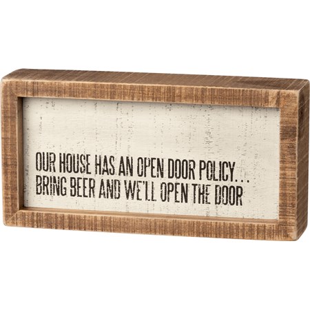Inset Box Sign - Bring Beer We'll Open The Door - 8" x 4" x 1.75" - Wood