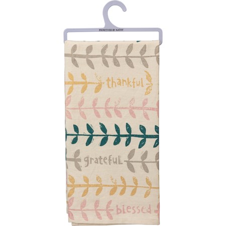 Thankful Grateful Blessed Kitchen Towel - Cotton, Linen