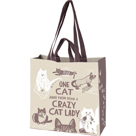 Market Tote - Crazy Cat Lady - 15.50" x 15.25" x 6"   - Post-Consumer Material, Nylon