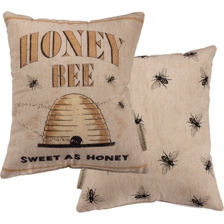 Pillow - Honey Bee - 10" x 12" - Cotton, Linen, Zipper