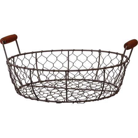 Wire Basket - Round Fruit - 13" x 11.50" x 3.25" - Wire, Wood
