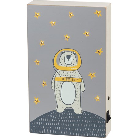 Lighted Box Sign - Space Bear - 6" x 10" x 1.75" - Wood, Lights