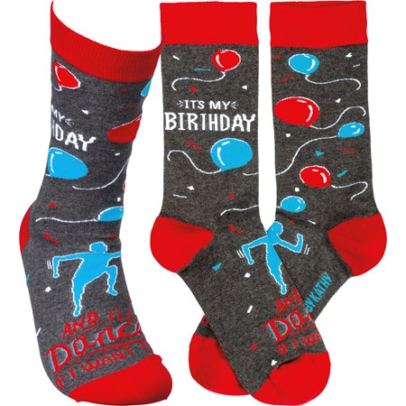 Socks - It's My Birthday & I'll Dance If I Want To - One Size Fits Most - Cotton, Nylon, Spandex