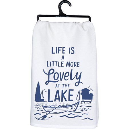 Kitchen Towel - Life Is Lovely At The Lake - 28" x 28" - Cotton