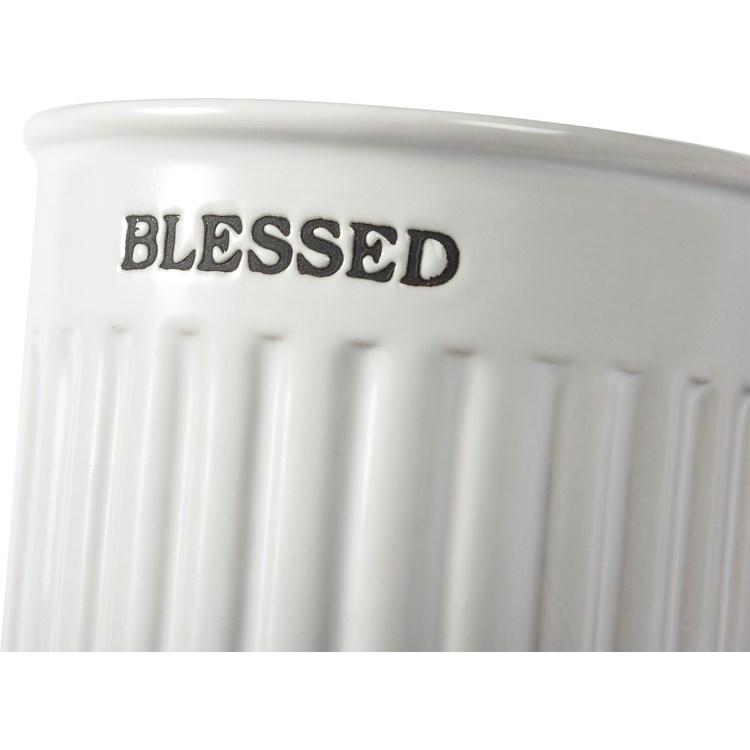 Grateful Blessed Utensil Holder Set - Stoneware