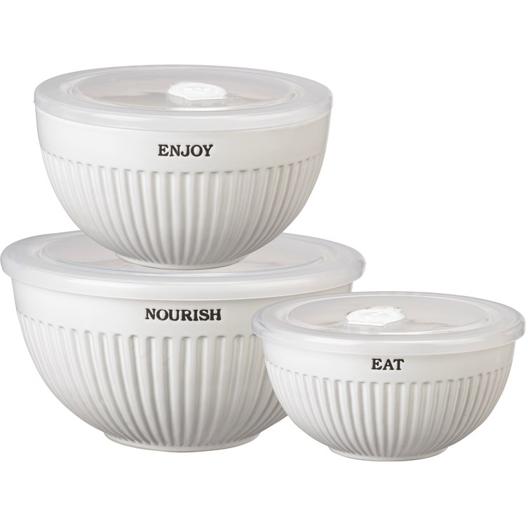 Nourish Enjoy Eat Bowl Set - Stoneware, Plastic
