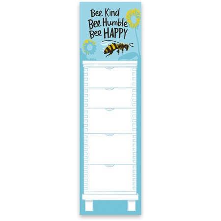 List Notepad - Bee Kind Bee Humble Bee Happy - 2.75" x 9.50" x 0.25" - Paper, Magnet