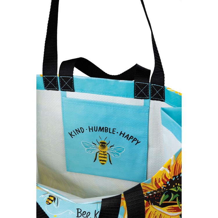Bee Kind Bee Humble Bee Happy Market Tote - Post-Consumer Material, Nylon