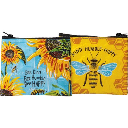 Zipper Wallet - Bee Kind Bee Humble Bee Happy - 5.25" x 4.25" - Post-Consumer Material, Plastic, Metal