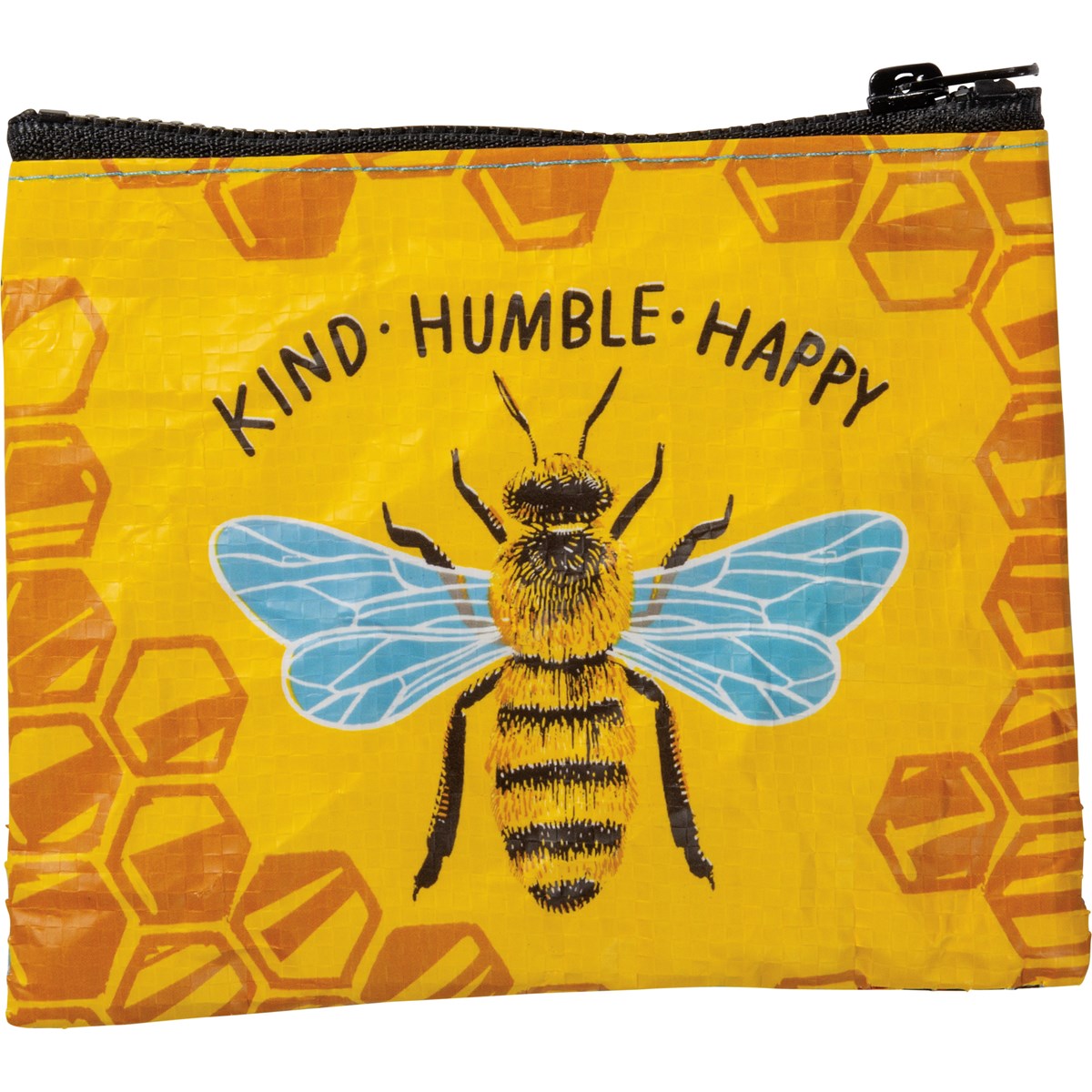 Bee Kind Bee Humble Bee Happy Zipper Wallet - Post-Consumer Material, Plastic, Metal