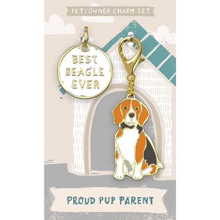 Charm Set - Best Beagle Ever - 1.25" x 2", 1.25" Diameter, Card: 3" x 5" - Metal, Enamel, Paper