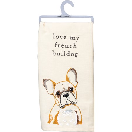 Kitchen Towel - Love My French Bulldog - 20" x 26"  - Cotton, Linen