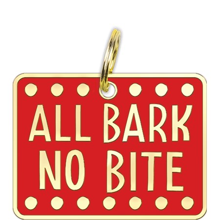 Collar Charm - All Bark No Bite - Charm: 1.25" x 1", Card: 3" x 5" - Metal, Enamel, Paper