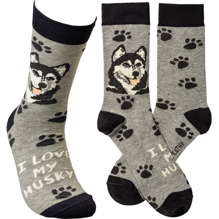 Socks - I Love My Husky - One Size Fits Most - Cotton, Nylon, Spandex