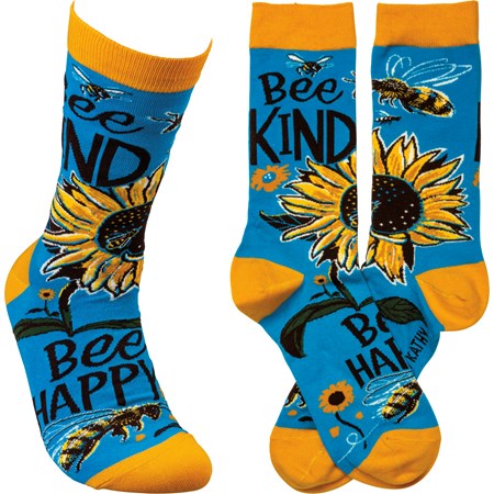 Socks - Bee Kind Bee Happy - One Size Fits Most - Cotton, Nylon, Spandex