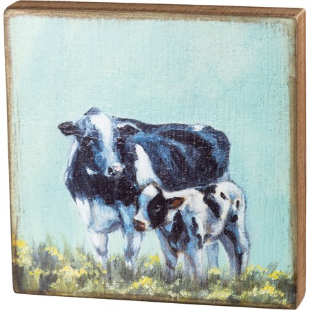 Cow And Calf Box Sign - Wood