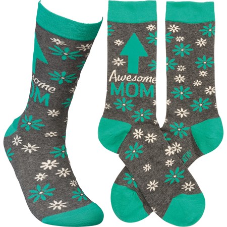 Socks - Awesome Mom - One Size Fits Most - Cotton, Nylon, Spandex