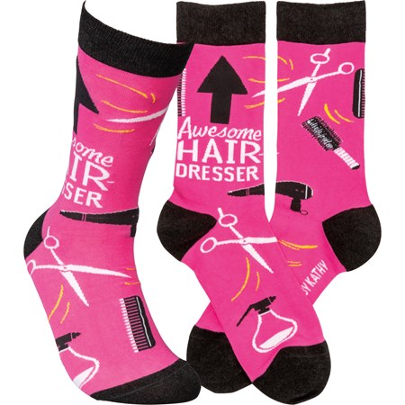 Socks - Awesome Hairdresser - One Size Fits Most - Cotton, Nylon, Spandex
