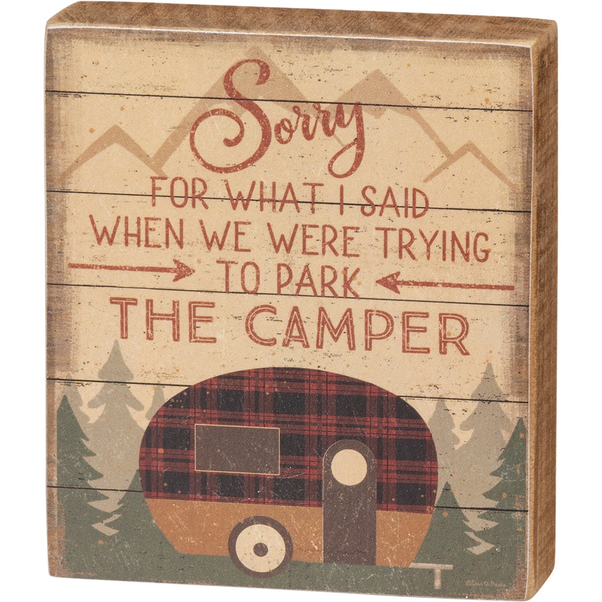 Block Sign - Trying To Park The Camper - 3.50" x 4" x 1" - Wood, Paper