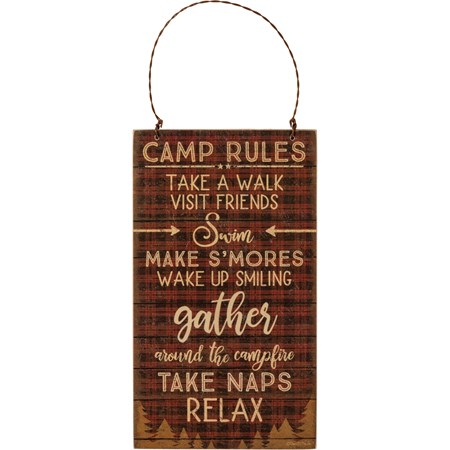 Camp Rules Ornament - Wood, Paper, Wire