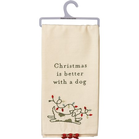 Kitchen Towel - Christmas Is Better With A Dog - 20" x 26" - Cotton, Linen