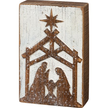 Box Sign - Nativity - 5" x 7.75" x 1.75" - Wood, Mica