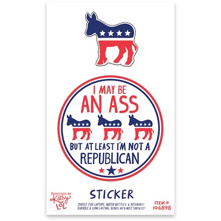 Sticker Set - Not A Republican - 2.50" Diameter, 1.25" x 1.25", Card: 3" x 5" - Viynl, Paper