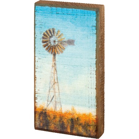 Block Sign - Windmill - 3.50" x 7" x 1" - Wood