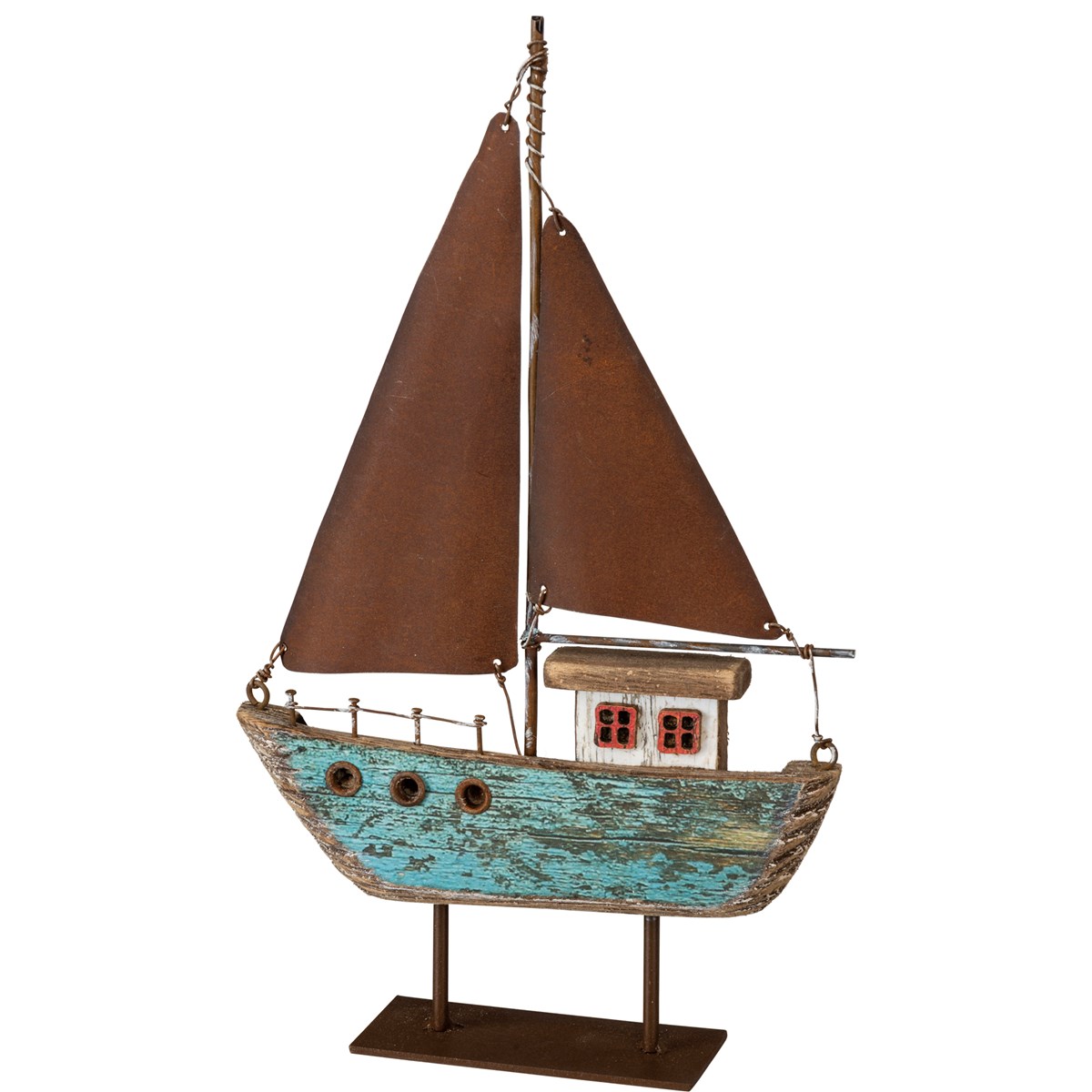 Sailboat Blue Sitter - Wood, Metal, Wire