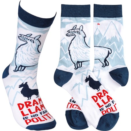 Socks - Drama Llama Is No Fan Of Politics - One Size Fits Most - Cotton, Nylon, Spandex