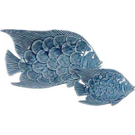 Vanity Tray Set - Fish - 8.50" x 5.75" x 1.75", 5.25" x 3.50" x 1" - Ceramic