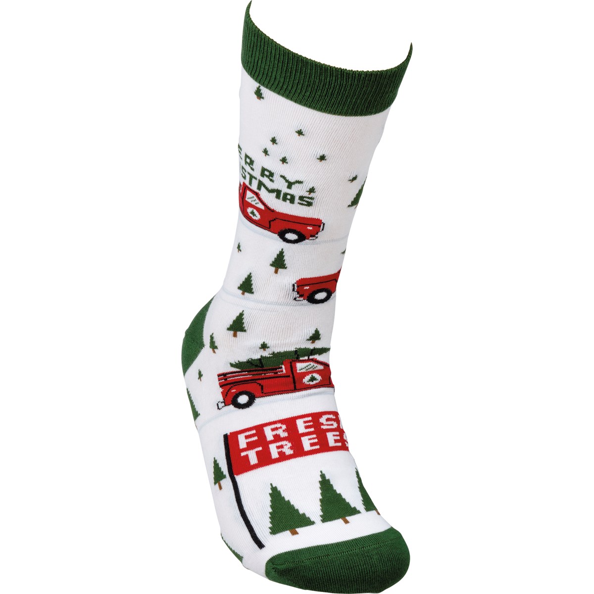 Truck And Tree Merry Christmas Socks - Cotton, Nylon, Spandex