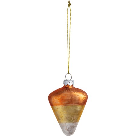Glass Ornament - Candy Corn - 2" x 3" x 1" - Glass, Metal, Glitter