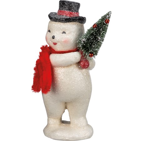 Snowman Figurine - Paper, Plastic, Glitter, Bristle, Chenille