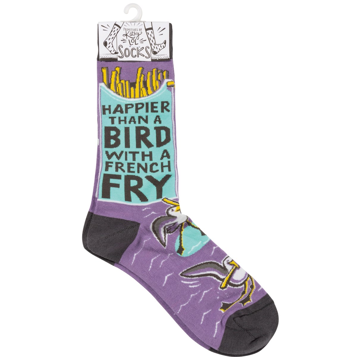Happier Than A Bird With A French Fry Socks - Cotton, Nylon, Spandex