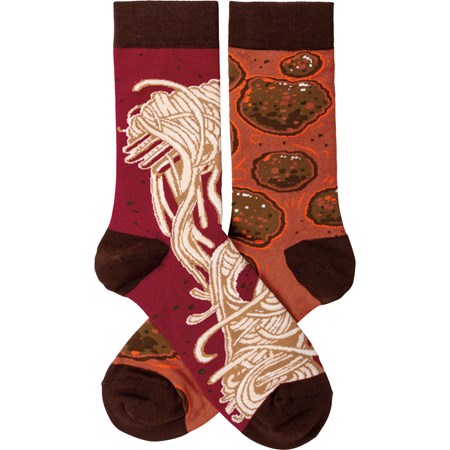 Socks - Spaghetti & Meatballs - One Size Fits Most - Cotton, Nylon, Spandex