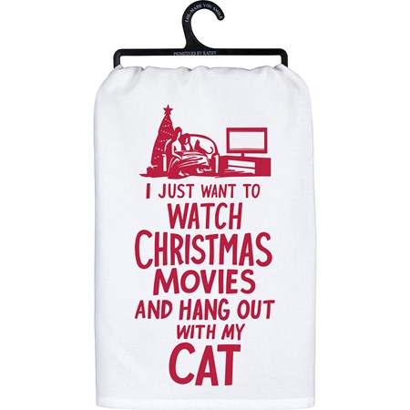 Kitchen Towel - Just Want To Hang Out With My Cat - 28" x 28" - Cotton