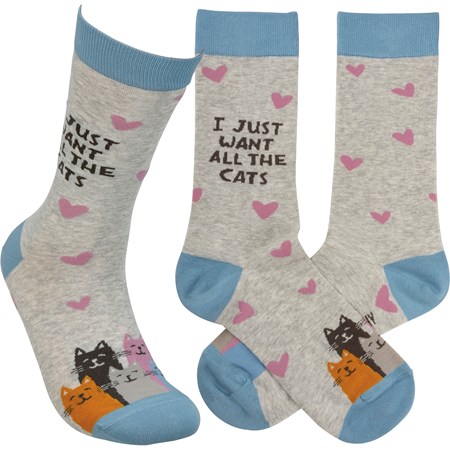 Socks - I Just Want All The Cats - One Size Fits Most - Cotton, Nylon, Spandex