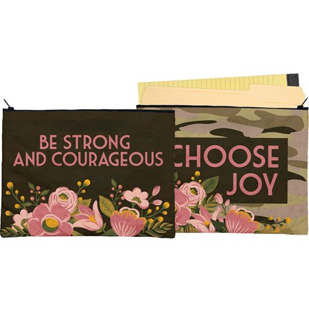 Be Strong And Courageous Zipper Folder - Post-Consumer Material, Plastic, Metal