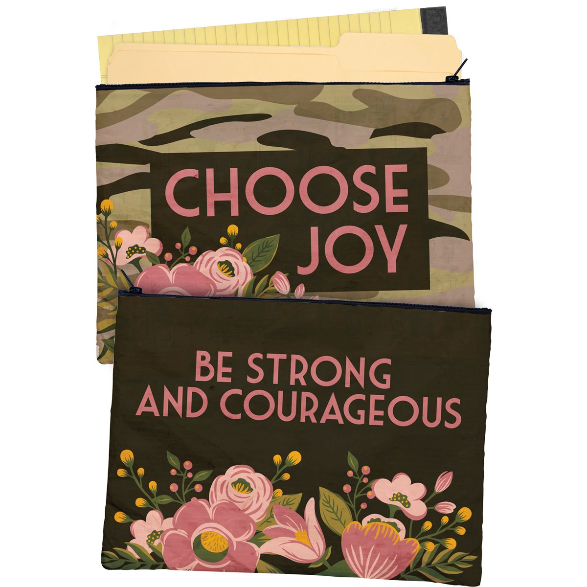 Be Strong And Courageous Zipper Folder - Post-Consumer Material, Plastic, Metal
