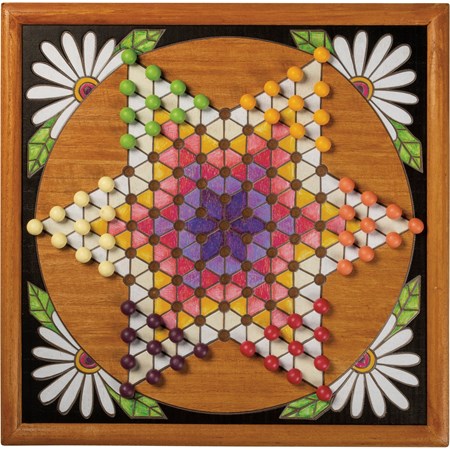 Wall Game - Chinese Checkers - 16" x 16" x 1" - Wood, Plastic, Cotton
