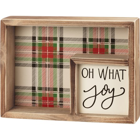 Inset Box Sign - Oh What Joy - 8" x 6" x 1.75" - Wood, Paper