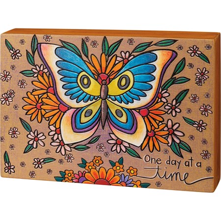 Butterfly One Day At A Time Box Sign - Wood