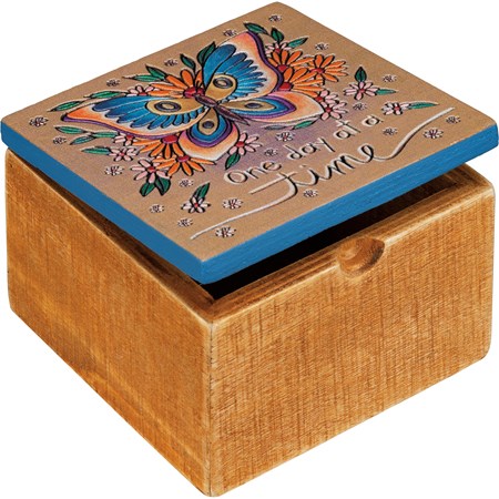 Hinged Box - Butterfly - One Day At A Time - 4" x 4" x 2.75" - Wood, Metal