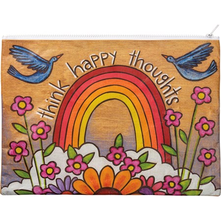 Zipper Folder - Think Happy Thoughts - 14.25" x 10" - Post-Consumer Material, Plastic, Metal