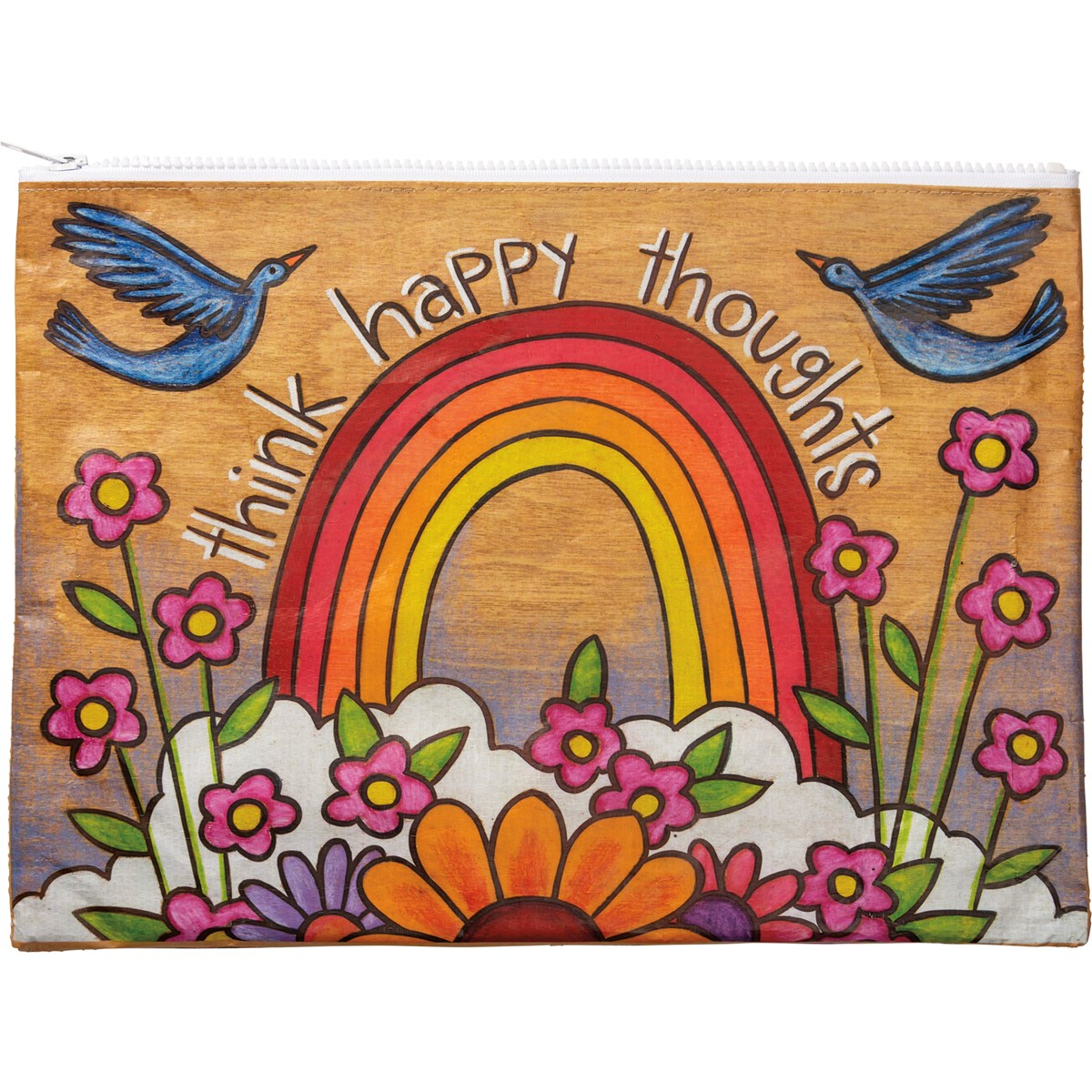Think Happy Thoughts Zipper Folder - Post-Consumer Material, Plastic, Metal
