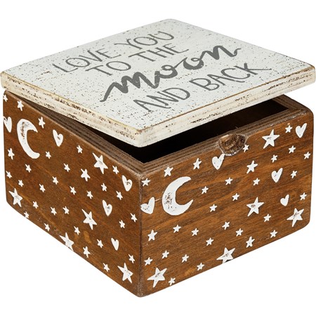 Love You To The Moon And Back Hinged Box - Wood, Metal