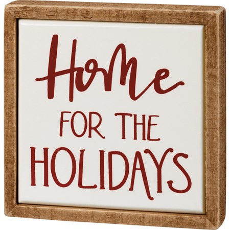 Box Sign Mini - Home For The Holidays - 4" x 4" x 1" - Wood